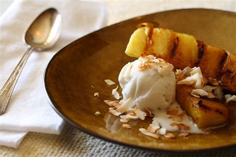 Coconut Sorbet With Rum Soaked Grilled Pineapple And An Izze Float