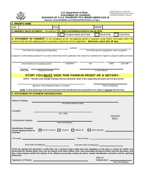 Us Passport Application Form For Minor Printable