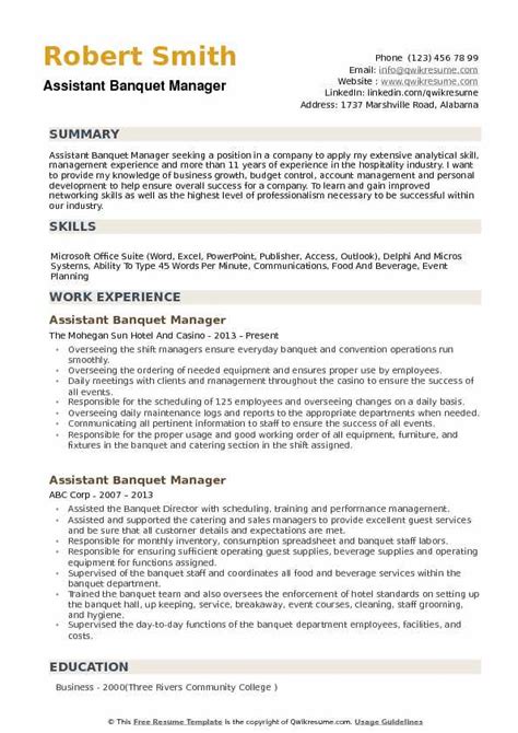 The actress here not only includes her portrait photo and her height. Assistant Banquet Manager Resume Samples | QwikResume