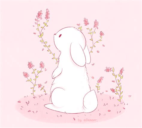 Cute Bunny With Flowers By Ellenent On