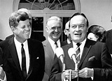 President John F. Kennedy laughs as actor and comedian, Bob Hope ...