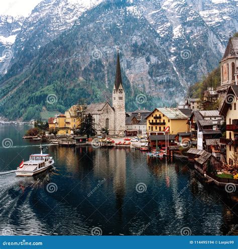 Ferry Boat In Hallstat Austria Editorial Stock Image Image Of Alps