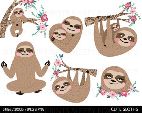 Sloth Clip Art Cute Sloths Clipart Digital Baby Daddy Mom Etsy New