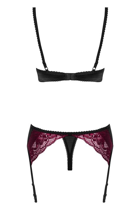 Obsessive Women S Sexy Lace Bra Thong Garter Belt Set 842 Seg 5 Dark Red Black