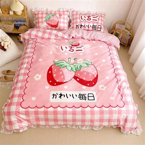Kawaii silk luxury white queen & king duvet cover bed set. Cute Strawberry Bed sheet,Quiltcover,Pillowcover PN2052 ...