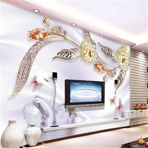 Beibehang Luxury Pearl Flower Swan 3d Stereoscopic Tv Background Wall