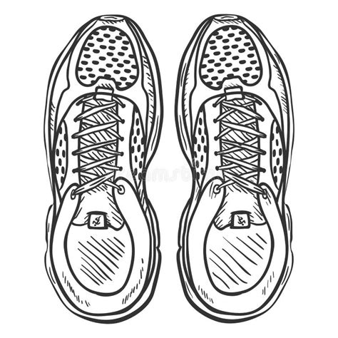 Vector Sketch Illustration Pair Of Running Shoes Top View Stock