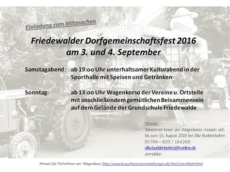 Einladung Zum Dorfgemeinschaftsfest Friedewalde