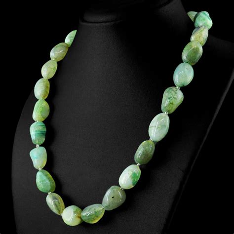Natural Green Onyx Necklace Single Strand Untreated Beads Green Onyx
