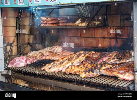 Meat Grilling At A Parilla Restauant In Buenos Aires Argentina Stock