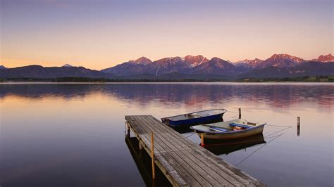 Wallpaper Boats Pier Mooring Wooden Rope Mountains Lake