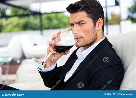 Man Drinking Wine In Restaurant Stock Image Image Of Confident Drink