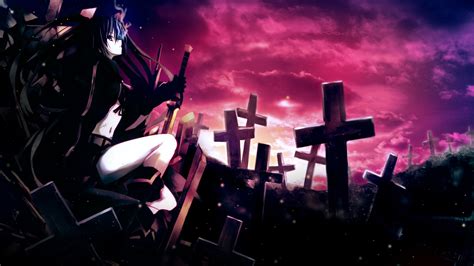 Wallpaper Anime Girl Thoughtful Sword Cemetery Darkness