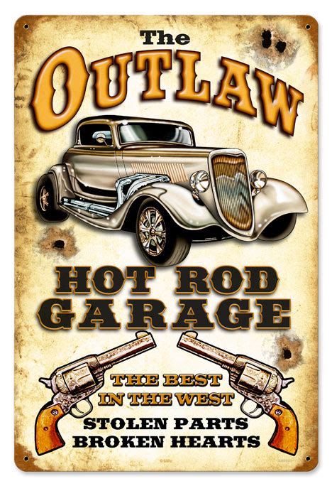 Outlaw Hot Rod Garage Vintage Metal Sign