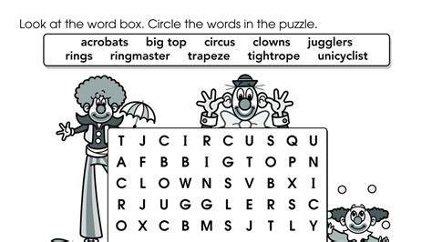 Word Search Circus Anywhere Teacher