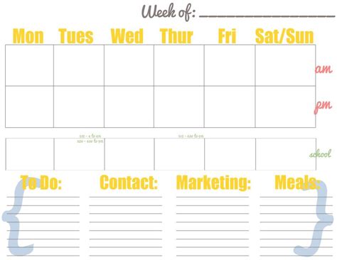 Blank Weekly Ampm Schedule Template Calendar Inspiration Design Am Pm