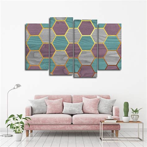 Hexagon Geo Multi Panel Canvas Wall Art In 2020 Geometric Wall Art