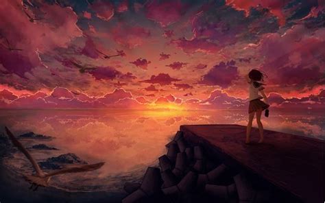 Red Sky At Night Illustration Graphicart Art Anime Anime Scenery Anime Artwork Scenery