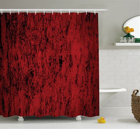 Red And Black Shower Curtain Artistic Abstract Pattern With Grungy
