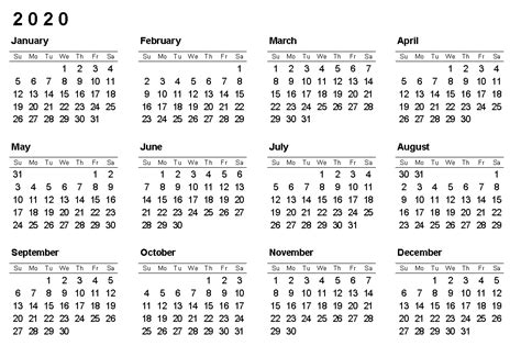 Printable 2020 12 Months Blank Calendar Printable Calendar Template