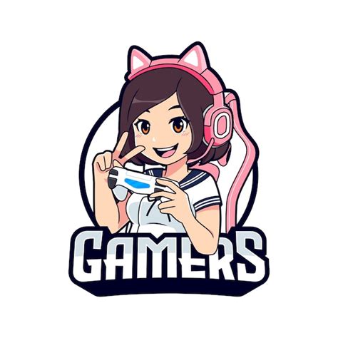 Modèle De Logo Esport Kawaii Gamer Girl Cartoon Vecteur Premium
