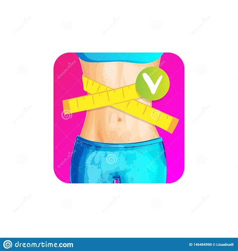 Women Slim Waist With Measure Tape Around Weight Loss Concept Icon