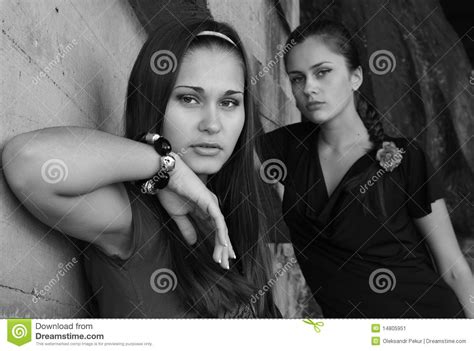 Two Beautiful Girls Outdoors Stock Image Image Of Serious Model 14805951