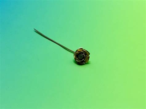 Vintage Gold Tone Rose Stick Pin With Clear Rhinestone Center Etsy