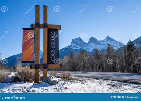 Canmore Town Sign Canadian Rockies Alberta Canada Stock Photo