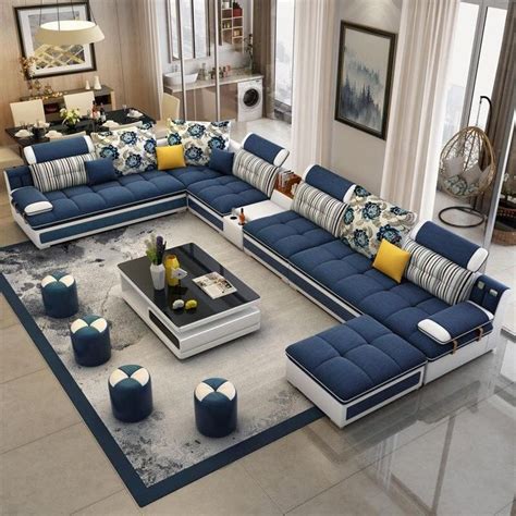 Luxury Modern U Shaped Sectional Fabric Sofa Set With Ottoman Corner