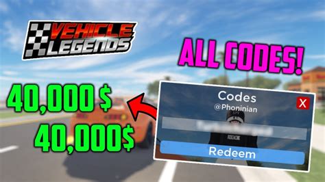 All Codes Roblox Vehicle Legends Youtube