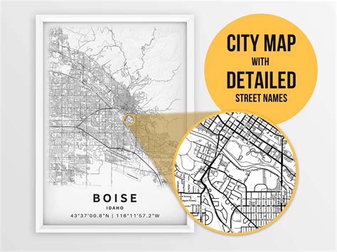 Printable Map Of Boise Idaho Id United States With Street Etsy