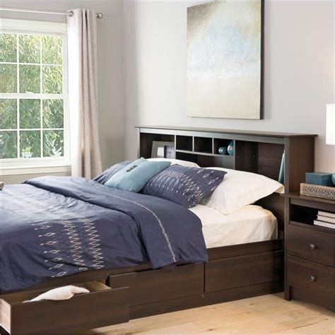 This King size Bookcase Headboard in Espresso Wood Finish ... 83 moxy king bed hand carved contour headboard solid sheesham wood modern.