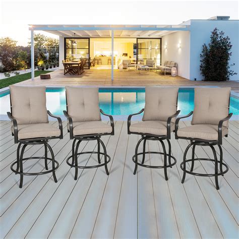 Ulax Furniture Outdoor 4 Piece Counter Height Swivel Bar Stools High Patio Dining Chair Set