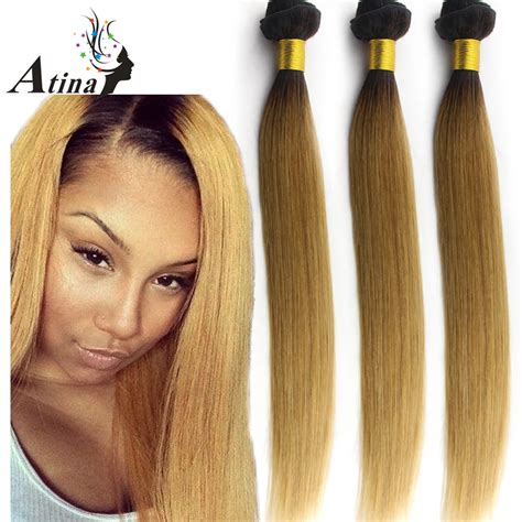 B Dark Roots Honey Blonde Brazilian Hair Weave Bundles Two Tone