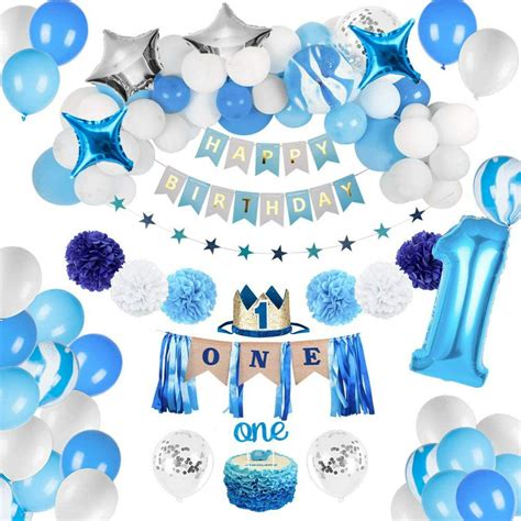 1st Birthday Boy Decorations Baby Boy 1st Bday Party Supplies Blue