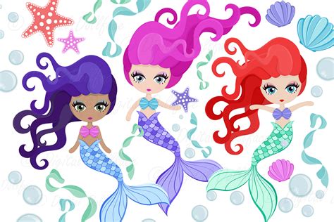 Cartoon Mermaids Siren Clipart 517983 Illustrations Design Bundles