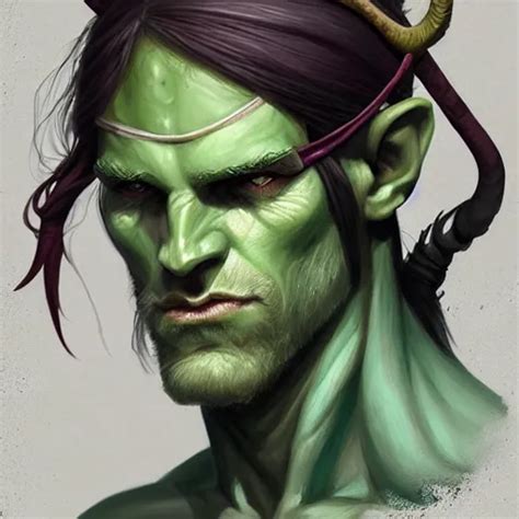 Dnd Head And Shoulders Portrait Green Skinned Stable Diffusion