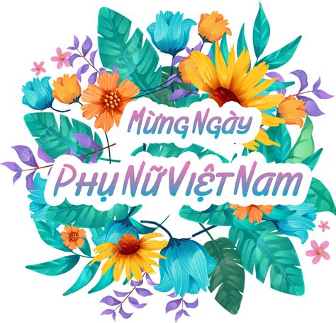 꽃 일러스트 손으로 그린 다채로운 행복 베트남 여성의 날 여성의 날 베트남 제전 Png 일러스트 및 Psd 이미지 무료