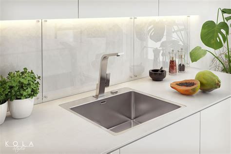 Contemporary White Kitchen With Teka Chrome Faucet And Steel Single