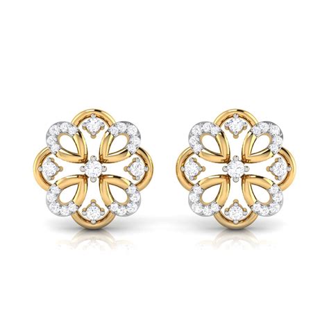 Diamond Flower Stud Earrings 14k Solid Gold Studs Designer Etsy