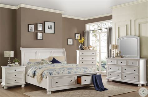 Bethel Antique White Storage Sleigh Platform Bedroom Set ...