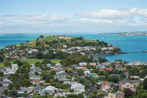 The North Head volcano and Devonport village view from the top of Mount