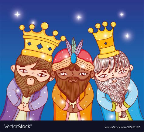 Three Kings Wearing Crown With Stars To Epiphany Vector Image