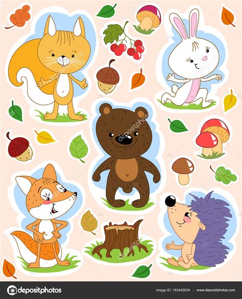 卡通独立剪贴画与可爱的森林动物和秋季主题 — 图库矢量图像© Rivusdea 183442634