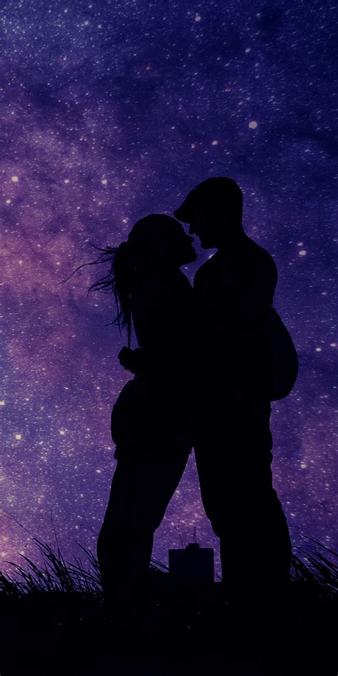 Couple Romantic Night Love Silhouette Art 1080x2160 Wallpaper