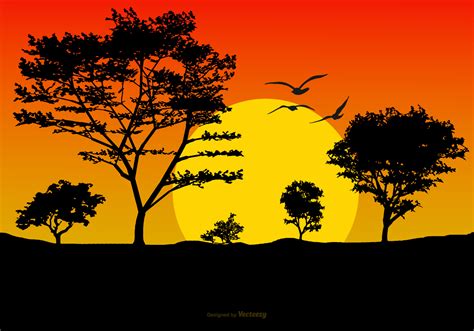 Beautiful Sunset Landscape Illustration 161200 Vector Art At Vecteezy