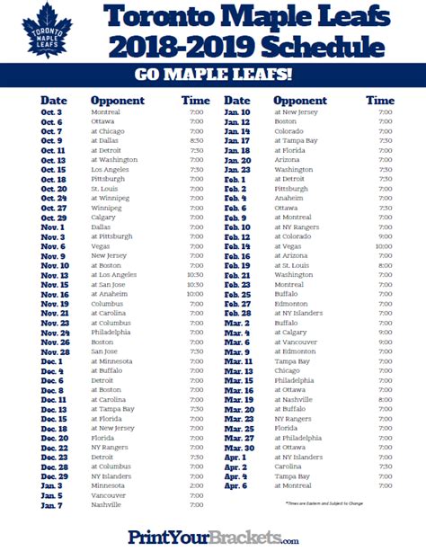 Toronto Maple Leafs Printable Schedule 2021 202221 Freeprintabletm