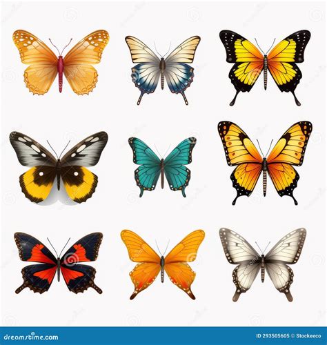 Realistic 3d Butterflies: Vibrant Colors and Symmetrical Designs Stock