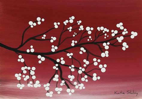 Red Japanese Cherry Blossom Painting By Katie Slaby